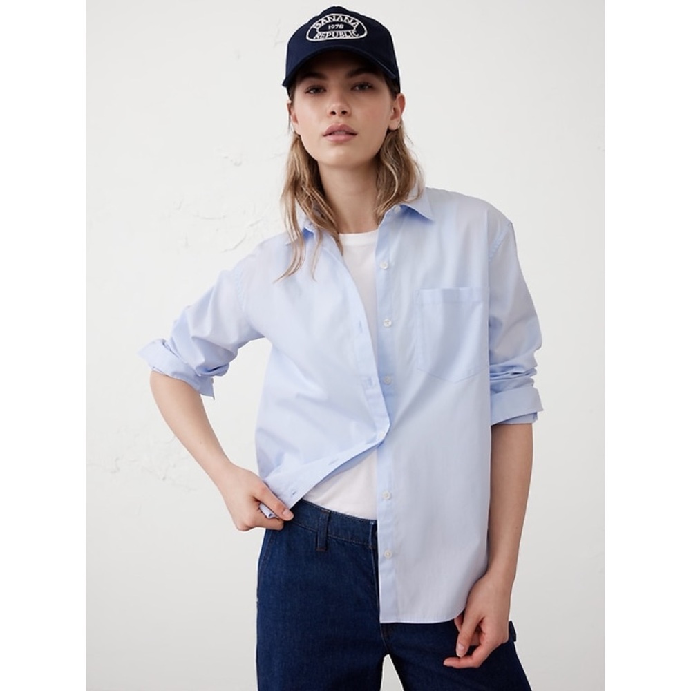 Banana Republic Classic Poplin Shirt Crisp Blue Button Down Long Sleeves L